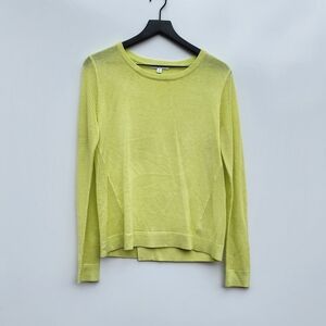 CAbi Chartreuse‎ Long Sleeve Knit Top Size Medium Open Back Flap Back​